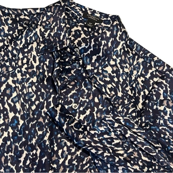 Ann Taylor Navy Button Up Long Sleeve Silk Blouse Size 6 Petite - Picture 1 of 13